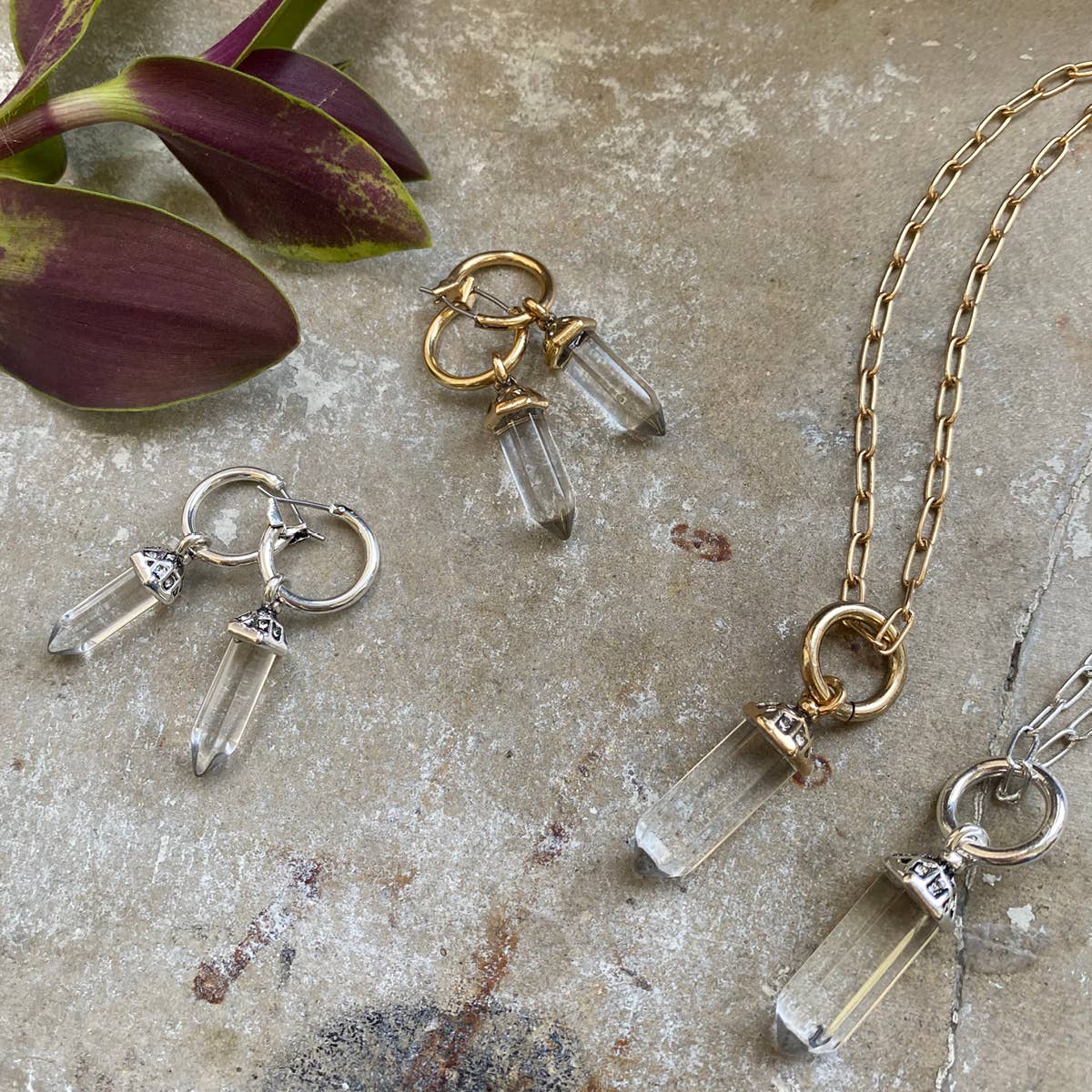 Glass Prism Earrings - Silver