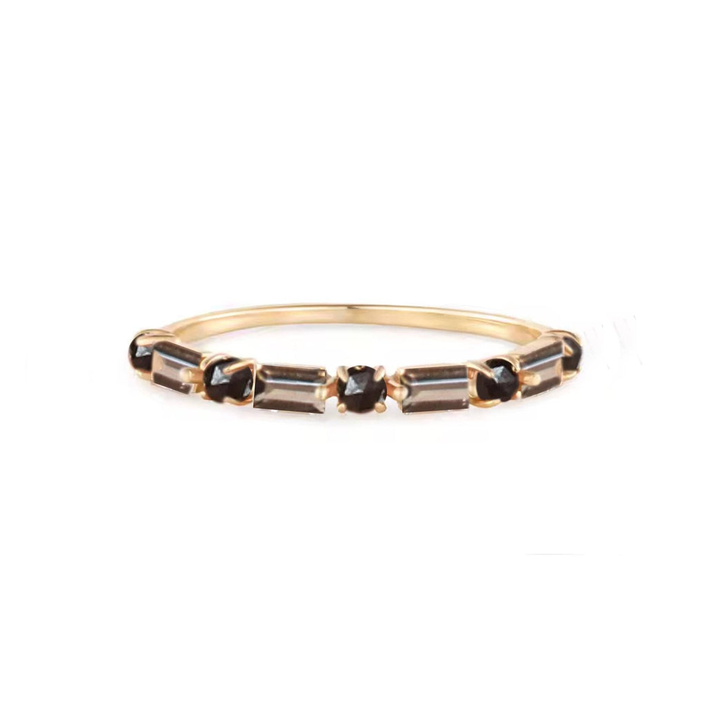 14kt Smoky Quartz & Black Agate Bridge Ring